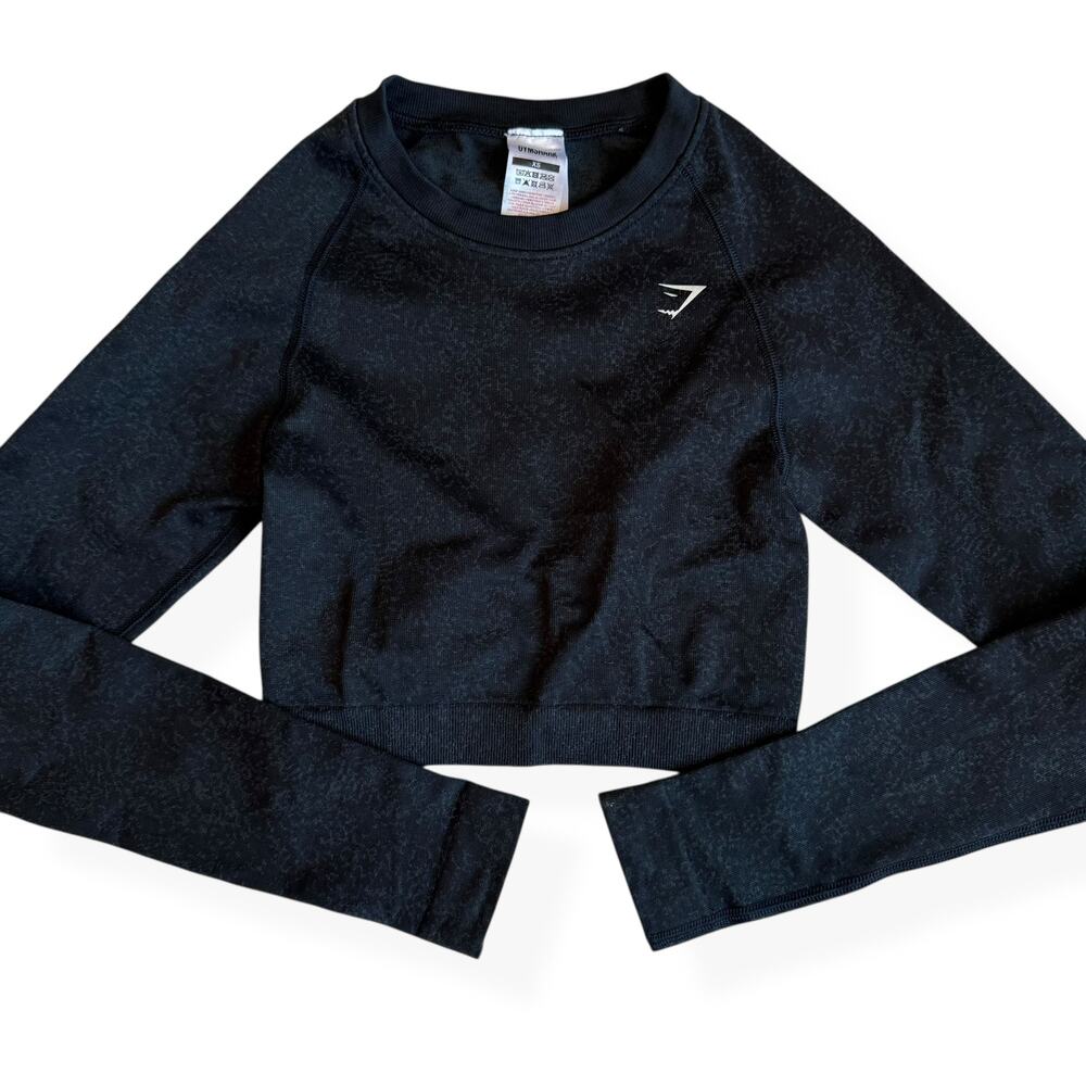 GYMSHARK Womens XS Black Adapt Fleck Seamless Long Sleeve Crop Top - Picture 1 of 7